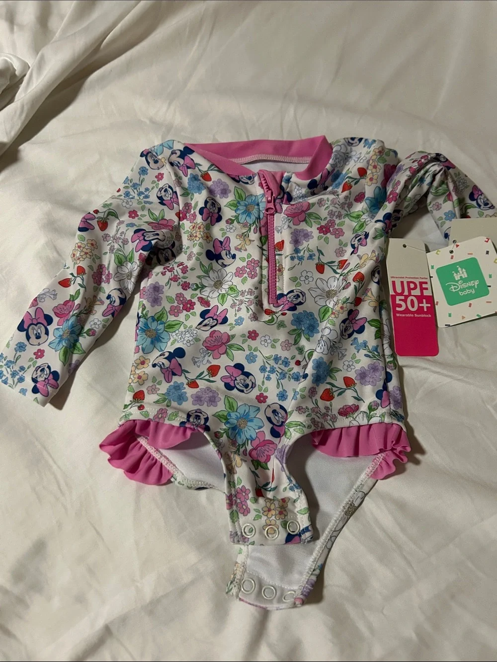 Disney 9m Baby Minnie Mouse UPF 50+ Swimsuit One-Piece - Pink & Multicolor